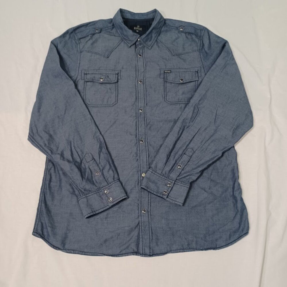 Buffalo David Bitton Shirt Mens Blue Size XXL Long Sleeve Pearl Snap